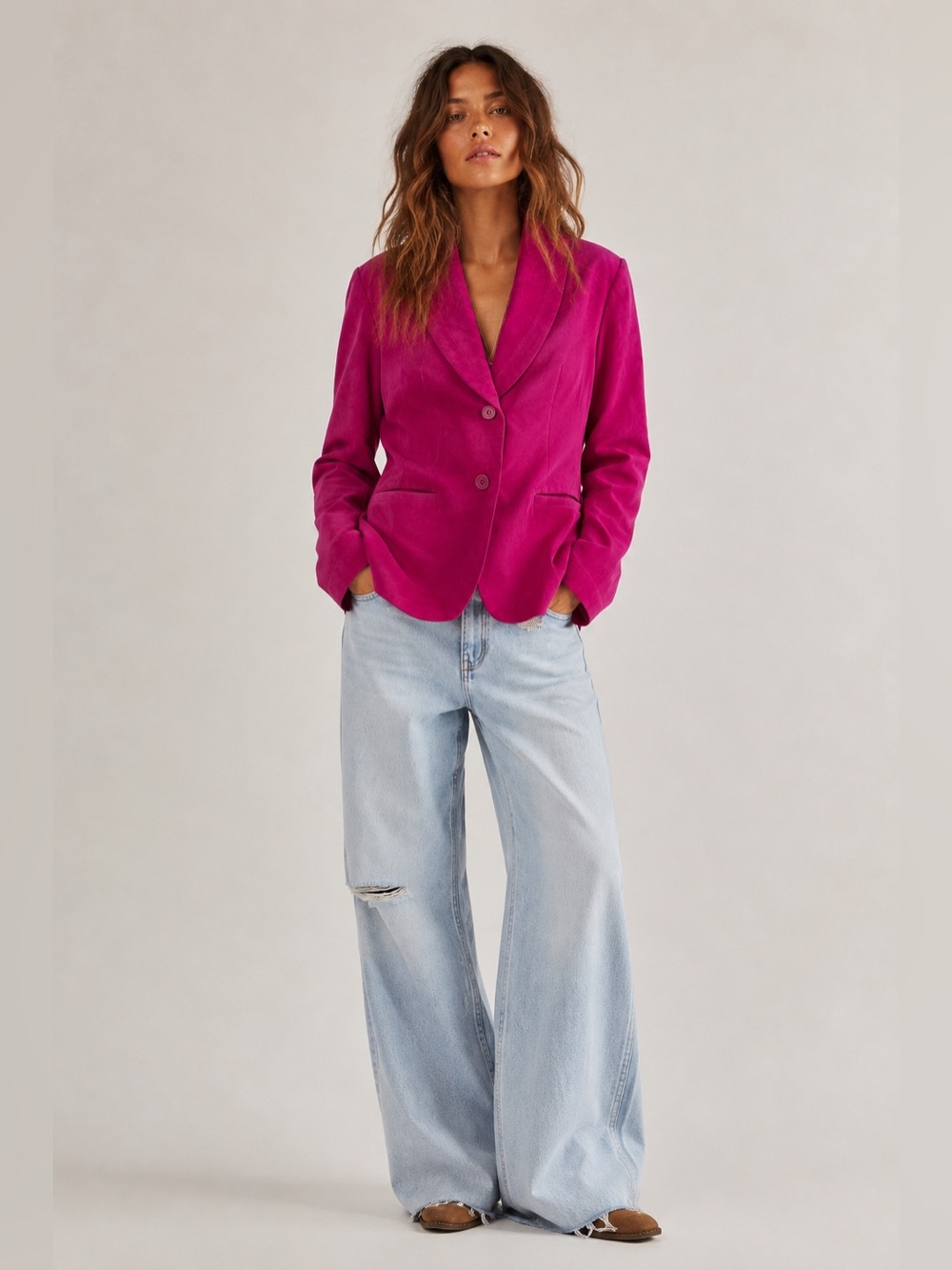 Danier Genuine Suede light weight Fuchsia Tailored Blazer XXL - Picture 2 of 10
